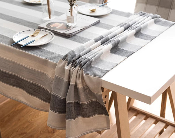 Rectangular Table Covers for Coffee Table, Modern Table Cloths for Dining Room, Gray Stripe Rectangular Tablecloth for Oval Table, Cotton and Linen Tablecloths-Grace Painting Crafts