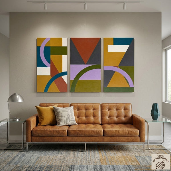 Geometric Abstract Paintings, Modern Paintings for Living Room, Multi Panel Canvas Art, Large Group Paintings-Grace Painting Crafts