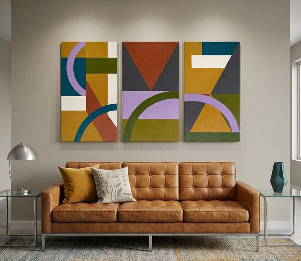 Geometric Abstract Paintings, Modern Paintings for Living Room, Multi Panel Canvas Art, Large Group Paintings-Grace Painting Crafts