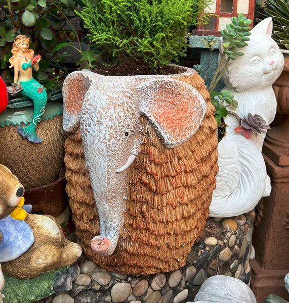 Large Elephant Flowerpot, Modern Animal Statue for Garden Ornaments, Animal Flower Pot, Resin Statue for Garden, Villa Outdoor Decor Gardening Ideas-Grace Painting Crafts