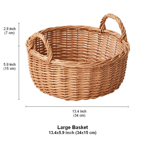 Picnic Fruit Basket with Handle, Kitchen Storage Baskets, Natural Hand-woven Wicker Round Storage Basket, Lovely Willow Weaving Baskets for Vegetable, Natural Fruit Storage Basket-Grace Painting Crafts