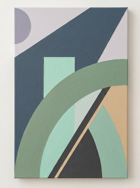 Oversized Modern Canvas Art, Sage Green, Denim Blue Colors, Geometric Pattern Modern Artwork, Extra Large Abstract Wall Art Paintings-Grace Painting Crafts