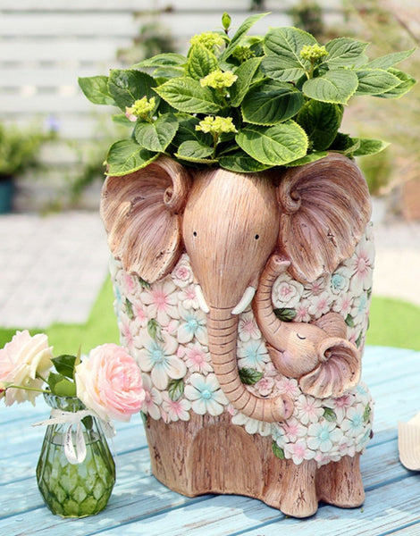 Beautiful Elephant Flowerpot, Modern Garden Flower Pot, Unique Animal Statue for Garden Ornaments, Resin Statue for Garden, Villa Outdoor Decor Gardening Ideas-Grace Painting Crafts
