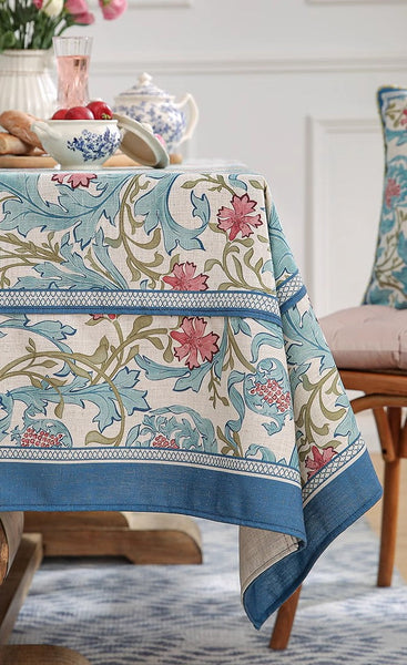 Square Linen Tablecloth for Coffee Table, Blue Flower Rectangle Table Cloth, Modern Rectangular Tablecloth Ideas for Dining Table-Grace Painting Crafts