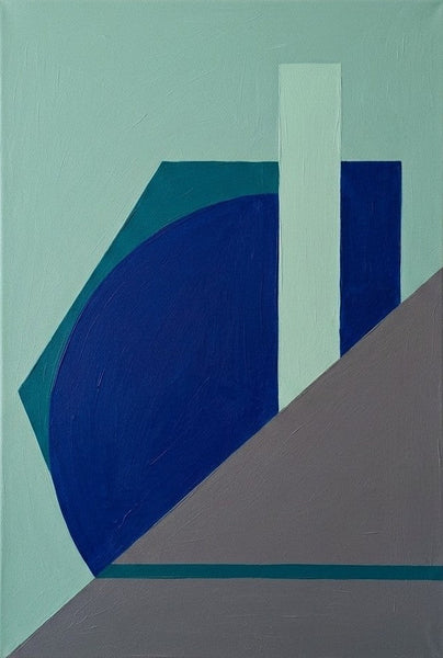 Mint Green, Klein Blue, Taupe Colors, Geometric Pattern Modern Artwork, Contemporary Abstract Paintings, Oversized Canvas Wall Art-Grace Painting Crafts
