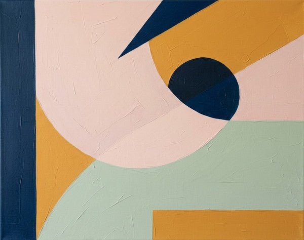 Contemporary Canvas Wall Art, Soft Pink, Mint Green, Mustard Yellow Colors, Geometric Pattern Abtract Artwork, Original Abstract Paintings-Grace Painting Crafts