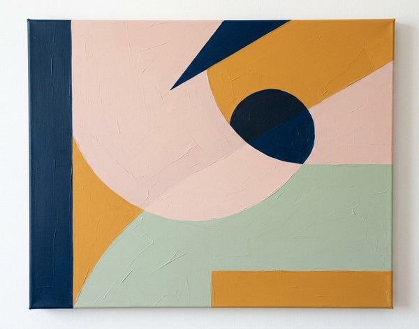 Contemporary Canvas Wall Art, Soft Pink, Mint Green, Mustard Yellow Colors, Geometric Pattern Abtract Artwork, Original Abstract Paintings-Grace Painting Crafts