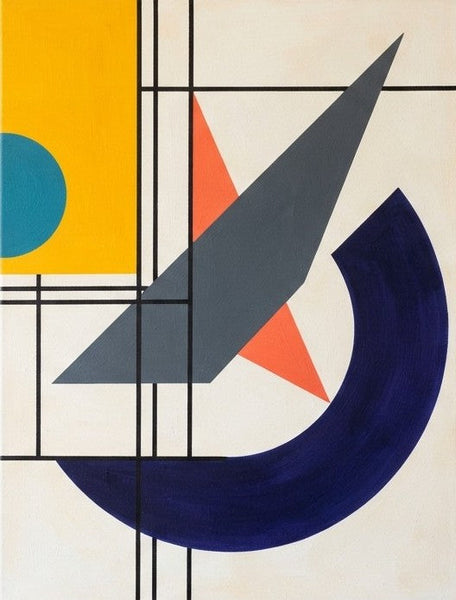 Contemporary Abstract Artwork, Deep Navy Blue, Mustard Yellow, Dark Gray Colors, Original Geometric Modern Paintings-Grace Painting Crafts