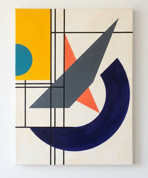Contemporary Abstract Artwork, Deep Navy Blue, Mustard Yellow, Dark Gray Colors, Original Geometric Modern Paintings-Grace Painting Crafts