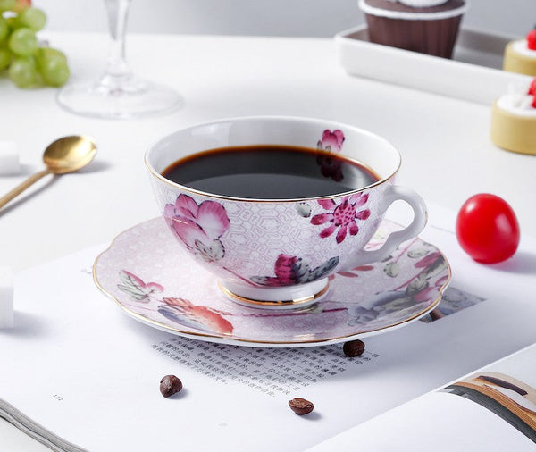 Unique Porcelain Cup and Saucer, Beautiful British Flower Tea Cups, Elegant Ceramic Coffee Cups, Creative Porcelain Tea Cup Set-Grace Painting Crafts