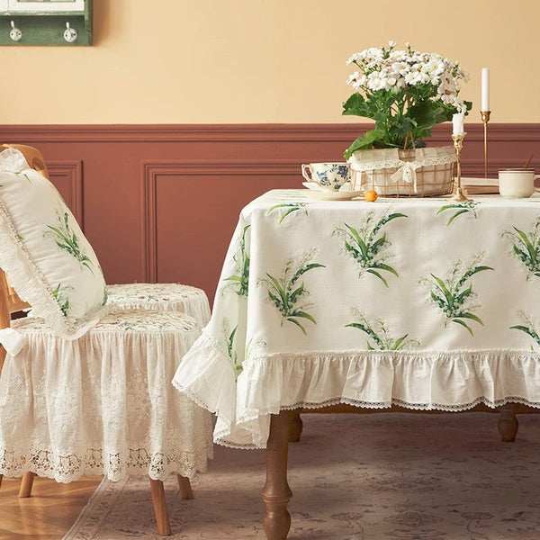 Cotton Embroidery Lace Rectangle Tablecloth for Dining Room Table, Farmhouse Table Cloth, Spring Flower Pattern Tablecloth, Square Tablecloth for Round Table-Grace Painting Crafts