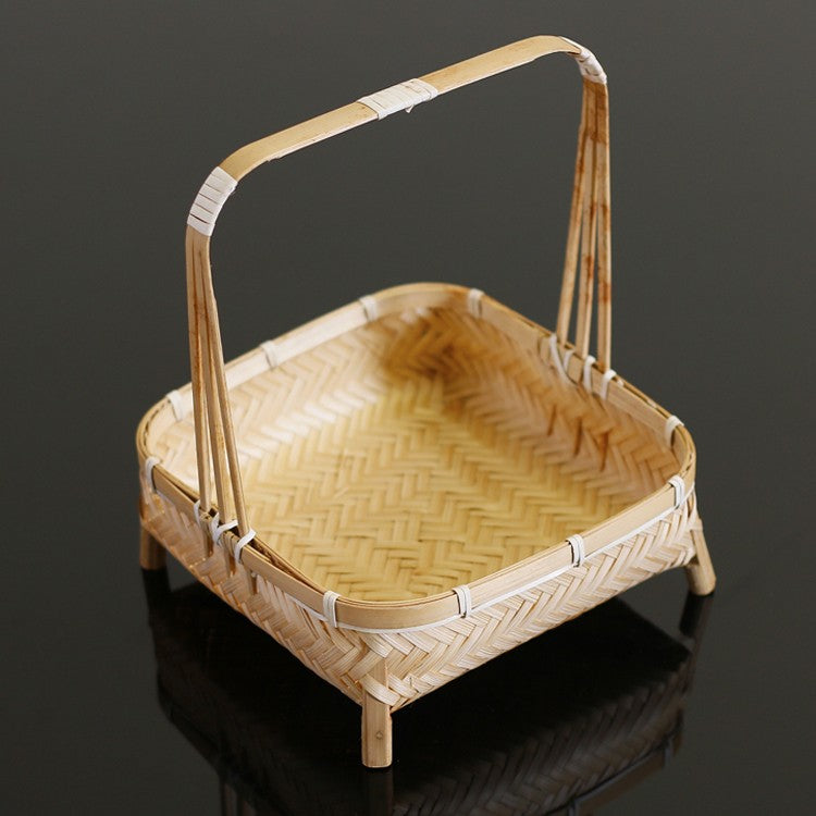 Lovely Cute Picnic Hand basket, Hand-woven Basket with Handle, Bamboo Basket for Food, Natural Fruit Basket, Kitchen Storage Baskets-Grace Painting Crafts