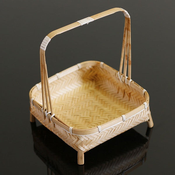 Lovely Cute Picnic Hand basket, Hand-woven Basket with Handle, Bamboo Basket for Food, Natural Fruit Basket, Kitchen Storage Baskets-Grace Painting Crafts