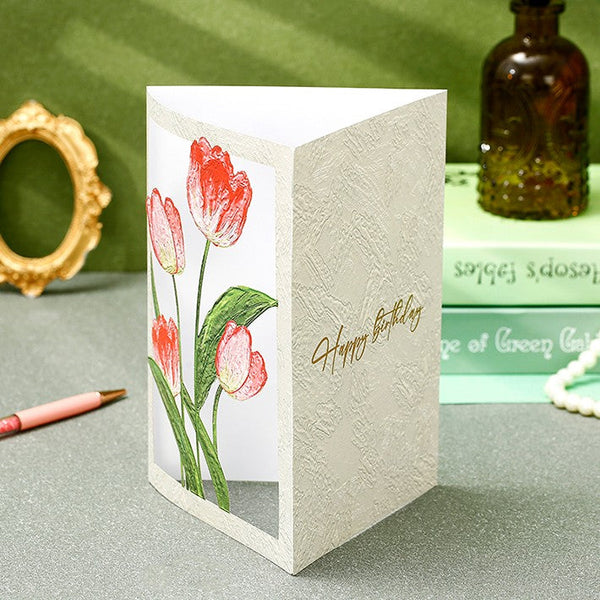 Tulip Flower Greeting Cards, Creative Birthday Greeting Card, Beautiful Greeting Cards to Friends, Original Handmade Greeting Cards-Grace Painting Crafts