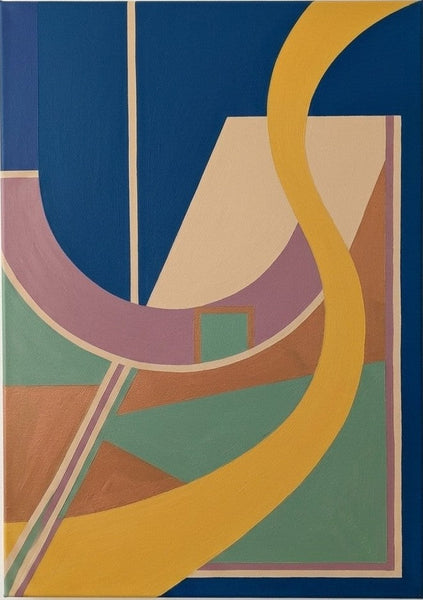 Large Geometric Pattern Abtract Art, Original Modern Canvas Paintings, Prussian Blue, Ginger Yellow, Sage Green Colors-Grace Painting Crafts