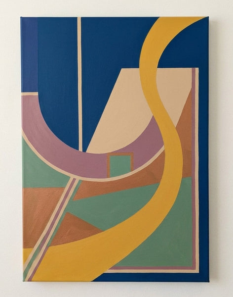 Large Geometric Pattern Abtract Art, Original Modern Canvas Paintings, Prussian Blue, Ginger Yellow, Sage Green Colors-Grace Painting Crafts
