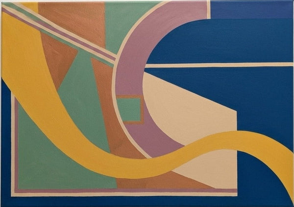 Large Geometric Pattern Abtract Art, Original Modern Canvas Paintings, Prussian Blue, Ginger Yellow, Sage Green Colors-Grace Painting Crafts