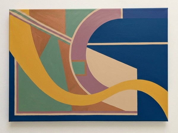 Large Geometric Pattern Abtract Art, Original Modern Canvas Paintings, Prussian Blue, Ginger Yellow, Sage Green Colors-Grace Painting Crafts