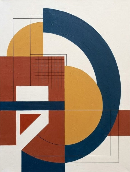 White, Terracotta, Deep Navy Blue Colors, Geometric Pattern Abtract Art for Modern Living Room, Original Modern Canvas Wall Art-Grace Painting Crafts