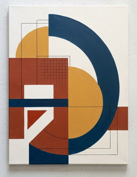 Original Modern Canvas Wall Art, White, Terracotta, Deep Navy Blue Colors, Geometric Pattern Abtract Art for Modern Living Room-Grace Painting Crafts