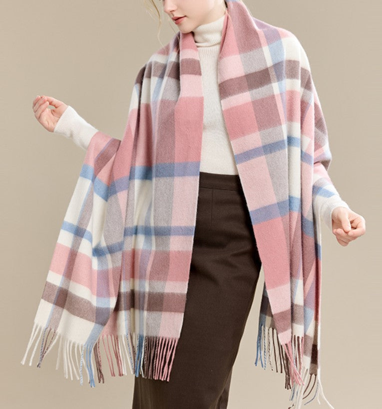 Warm Cape, Gifts for Her, Evening Wrap, Christmas Gift, Large Wool Scarf, Soft Wool Scarf for Women, Checkered Fashion Scarf, Winter Shawl, Elegant Shawl