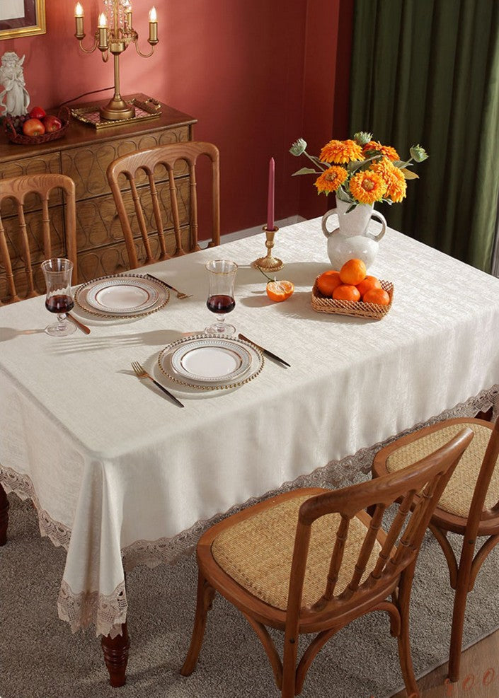 Large Simple Table Cloth for Dining Room Table, Beige Lace Tablecloth for Home Decoration, Modern Rectangle Tablecloth, Square Tablecloth for Round Table-Grace Painting Crafts