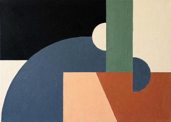 Grayish Blue, Black, Terracotta Colors, Geometric Pattern Contemporary Art for Bauhaus Modern Decor, Original Abstract Paintings-Grace Painting Crafts
