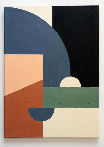 Grayish Blue, Black, Terracotta Colors, Geometric Pattern Contemporary Art for Bauhaus Modern Decor-Grace Painting Crafts