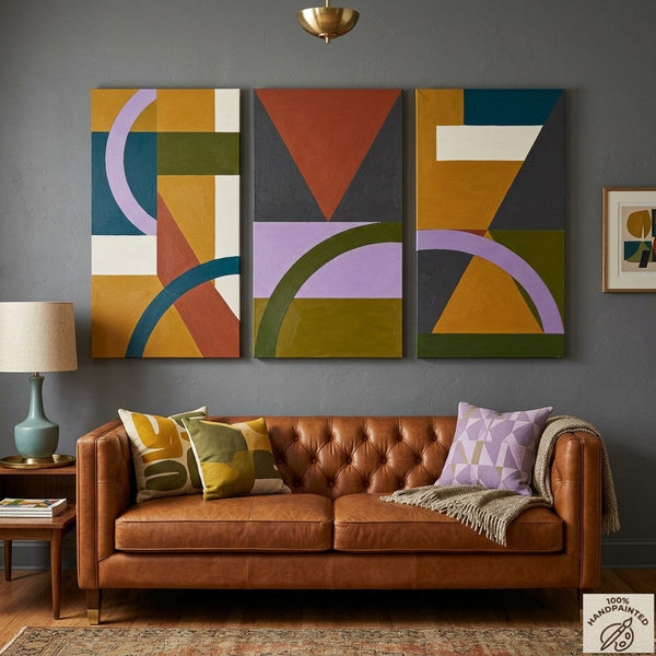 Geometric Abstract Paintings, Modern Paintings for Living Room, Multi Panel Canvas Art, Large Group Paintings-Grace Painting Crafts
