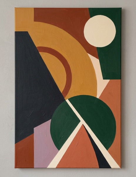 Living Room Wall Art Paintings, Oversized Modern Canvas Art, Yellow, Dark Green, Brown- Red, Earth Tones Geometric Abstract Artwork-Grace Painting Crafts