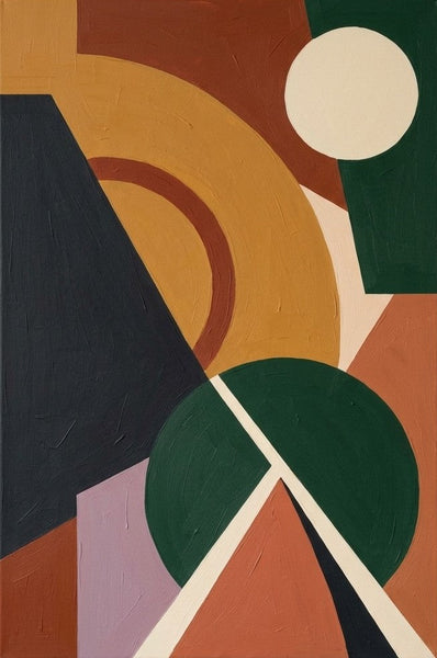 Oversized Modern Canvas Art, Yellow, Dark Green, Brown- Red, Living Room Wall Art Paintings, Earth Tones Geometric Abstract Artwork-Grace Painting Crafts