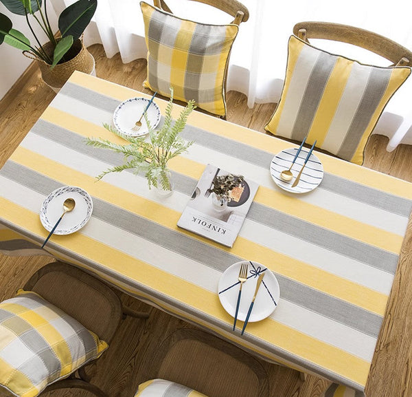 Yellow Stripe Cotton and Linen Tablecloths, Rectangular Tablecloth for Oval Table, Kitchen Rectangular Table Covers, Modern Table Cloths for Dining Room-Grace Painting Crafts