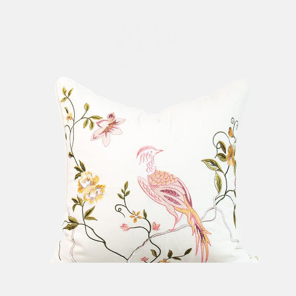 Embroidered Floral Bird Pattern Pillow Covers, Living Room Decorative Pillows, Modern Decorative Cushions, Decorative Pillows for Bed, Decorative Pillow Arrangement Ideas for Interior Design-Grace Painting Crafts