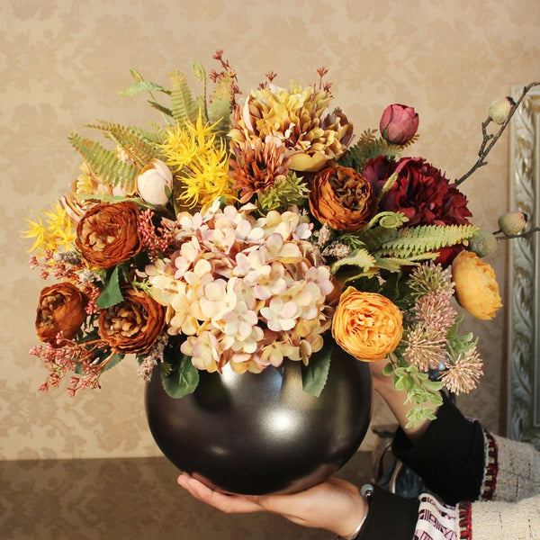 Large Bunch of Autumn Flowers Arrangement Interior Design, Peony Faux Silk Floral Bouquet Table Centerpiece, Modern Artificial Floral Arrangement for Bedroom-Grace Painting Crafts