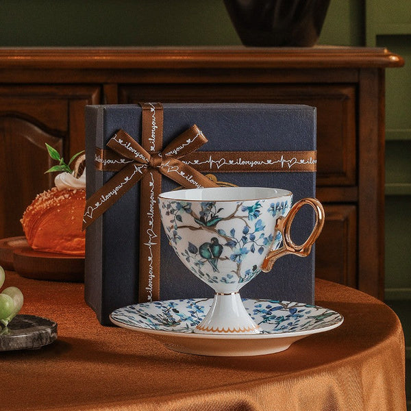 Ceramic Tea Cups and Saucers in Gift Box, British Tea Cup set, Elegant Ceramic Coffee Cups, Creative Porcelain Tea Cup Set and Saucer-Grace Painting Crafts