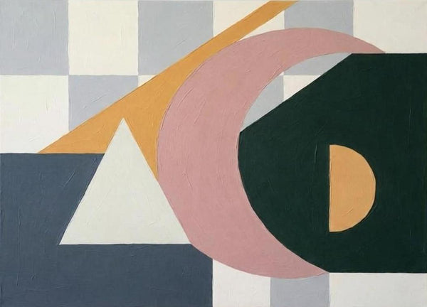 Dark Green, Grayish Blue, Dusty Pink Colors, Geometric Pattern Abstract Wall Art for Mid-Century Contemporary Living Room-Grace Painting Crafts