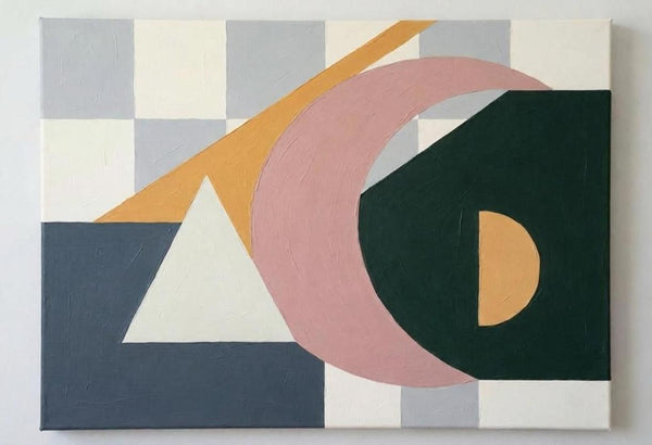 Dark Green, Grayish Blue, Dusty Pink Colors, Geometric Pattern Abstract Wall Art for Mid-Century Contemporary Living Room-Grace Painting Crafts
