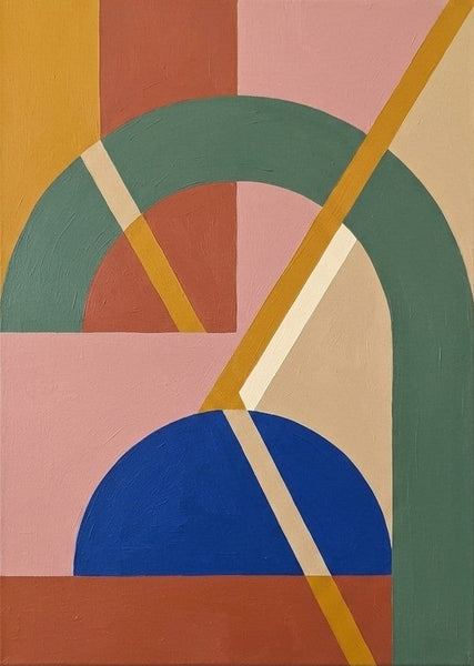 Large Geometric Pattern Abtract Art for Mid Century Modern Living Room, Sage Green, Dusty Pink, Klein Blue Colors, Original Canvas Paintings-Grace Painting Crafts