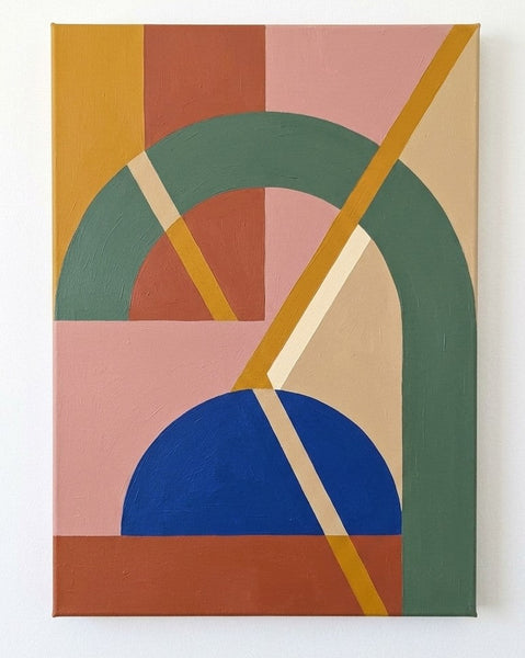 Large Geometric Pattern Abtract Art for Mid Century Modern Living Room, Sage Green, Dusty Pink, Klein Blue Colors, Original Canvas Paintings-Grace Painting Crafts