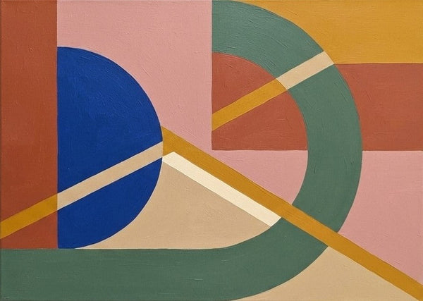 Large Geometric Pattern Abtract Art for Mid Century Modern Living Room, Sage Green, Dusty Pink, Klein Blue Colors, Original Canvas Paintings-Grace Painting Crafts