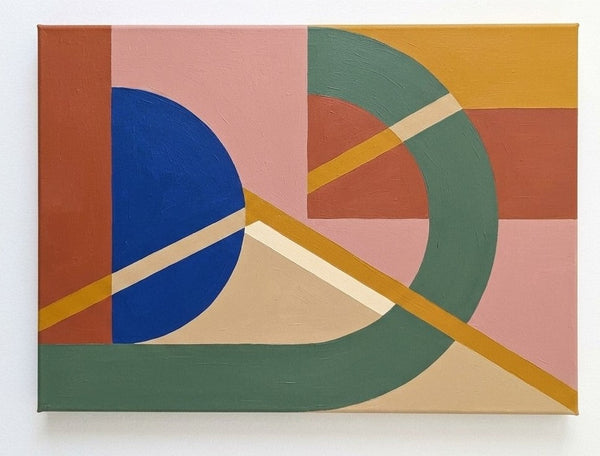 Large Geometric Pattern Abtract Art for Mid Century Modern Living Room, Sage Green, Dusty Pink, Klein Blue Colors, Original Canvas Paintings-Grace Painting Crafts