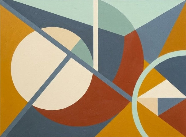 Ochre Yellow, Terracotta, Denim Blue Colors, Geometric Pattern Abtract Art for Mid Century Modern Living Room, Original Modern Canvas Paintings-Grace Painting Crafts