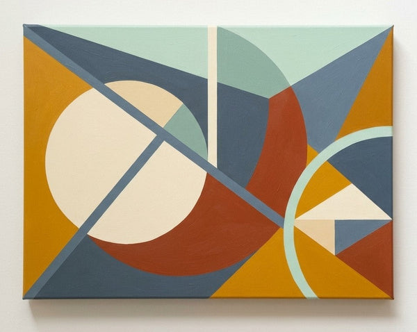 Ochre Yellow, Terracotta, Denim Blue Colors, Geometric Pattern Abtract Art for Mid Century Modern Living Room, Original Modern Canvas Paintings-Grace Painting Crafts
