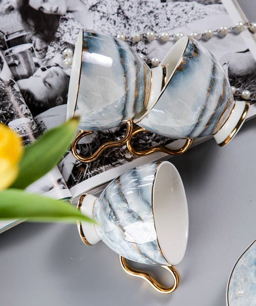 Unique Tea Cups and Saucers in Gift Box as Birthday Gift, Elegant Ceramic Coffee Cups, Beautiful British Tea Cups, Royal Bone China Porcelain Tea Cup Set-Grace Painting Crafts