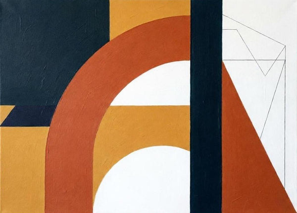 Charcoal Black, Terracotta, Ginger Yellow Colors, Geometric Pattern Abstract Wall Art for Mid-Century Contemporary Dining Room-Grace Painting Crafts