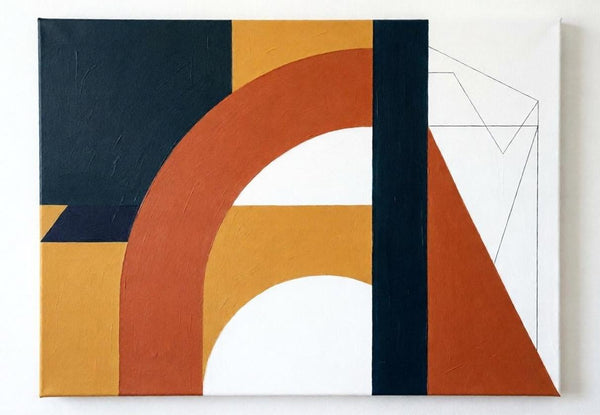 Charcoal Black, Terracotta, Ginger Yellow Colors, Geometric Pattern Abstract Wall Art for Mid-Century Contemporary Dining Room-Grace Painting Crafts