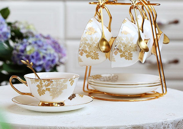 Beautiful British Tea Cups, Traditional English Tea Cup and Saucer, Porcelain Tea Cup Saucer Set, Elegant Ceramic Coffee Cups-Grace Painting Crafts