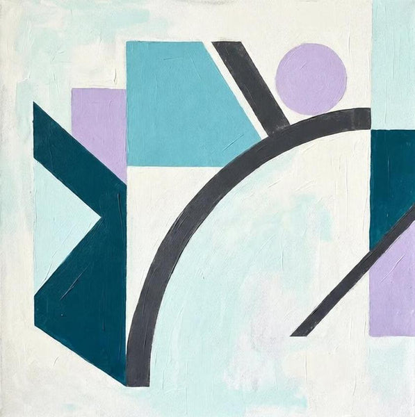 Modern Contemporary Artwork, Light Sky Blue, Deep Teal, Light Purple Colors Geometric Canvas Paintings for Bedroom-Grace Painting Crafts