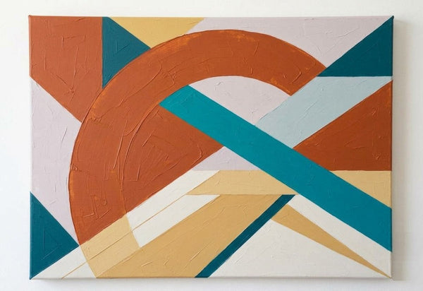 Modern Canvas Wall Art, Blue, Orange-Red, Yellow Geometric Pattern Abtract Art for Mid-Century Contemporary Living Room Decor-Grace Painting Crafts