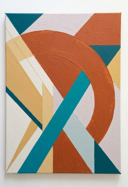 Modern Canvas Wall Art, Blue, Orange-Red, Yellow Geometric Pattern Abtract Art for Mid-Century Contemporary Living Room Decor-Grace Painting Crafts